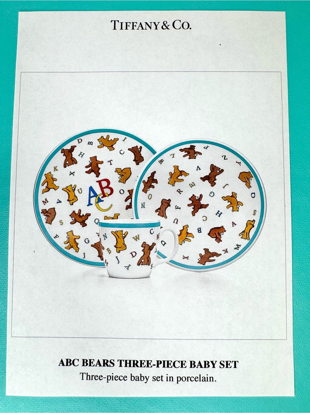 NWT SEALED Tiffany & Co. ABC Bears 3 Piece Porcelain Baby Set w/Box, Gift Bag